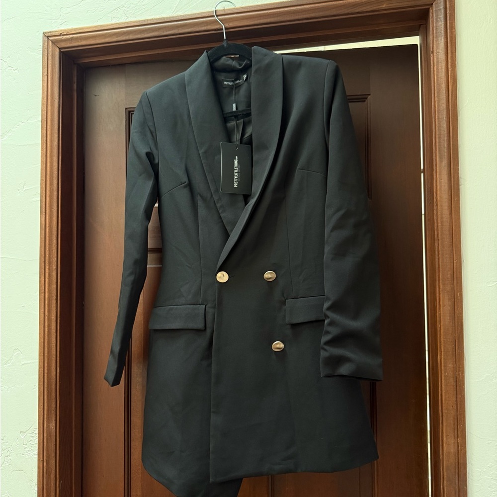 PrettyLittleThing Black Blazer Dress with Gold Buttons size 6